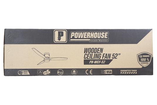 POWERHOUSE WOODEN CEILING FAN DC MOTOR 52IN W/ LED LIGHT & WALL & WIRELESS REMOTE CONTROL WOOD FINISH PH-WCF-52