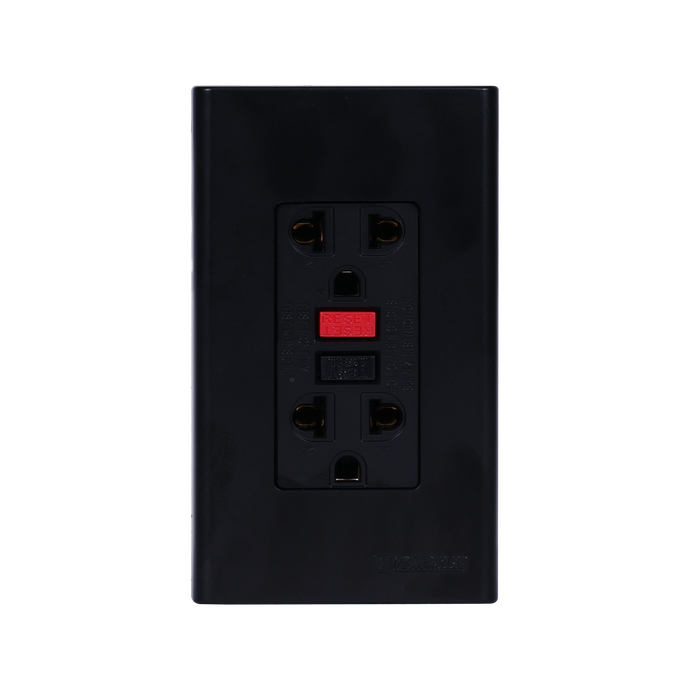 3 Gang Plate with Duplex Universal Outlet with Ground GCFI Outlet Black