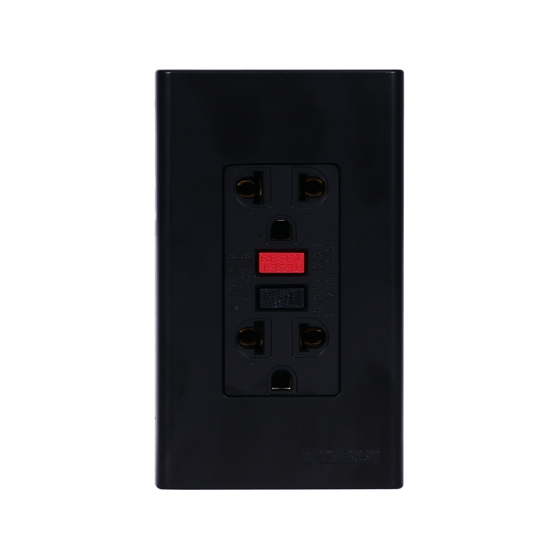 Load image into Gallery viewer, 3 Gang Plate with Duplex Universal Outlet with Ground GCFI Outlet Black
