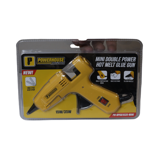 POWERHOUSE MINI DOUBLE POWER HOT MELT GLUE GUN W/ 2 PCS 7X100MM GLUE STICK (PH-DPGG1535- MINI)