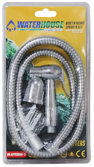 CHROME PVC BIDET SPRAYER W/ HIGH TENSION FLEXIBLE HOSE - WH-BSPVCHROME-15