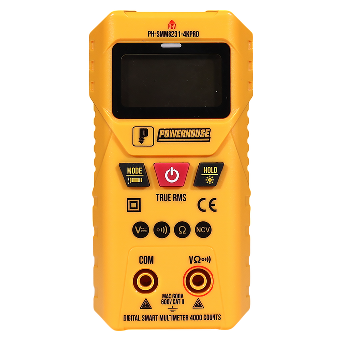 Powerhouse Digital Smart Multimeter 4,000 Counts Pro Cat III 600V AC/DC Voltage w/ Flashlight