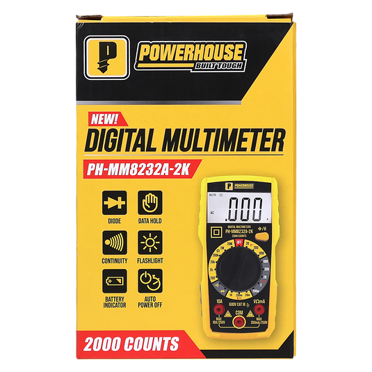 POWERHOUSE DIGITAL MULTIMETER 2,000 COUNTS CAT III 600V AC/DC VOLTAGE AC CURRENT (PH-MM8232A-2K)