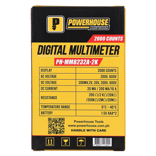 POWERHOUSE DIGITAL MULTIMETER 2,000 COUNTS CAT III 600V AC/DC VOLTAGE AC CURRENT (PH-MM8232A-2K)