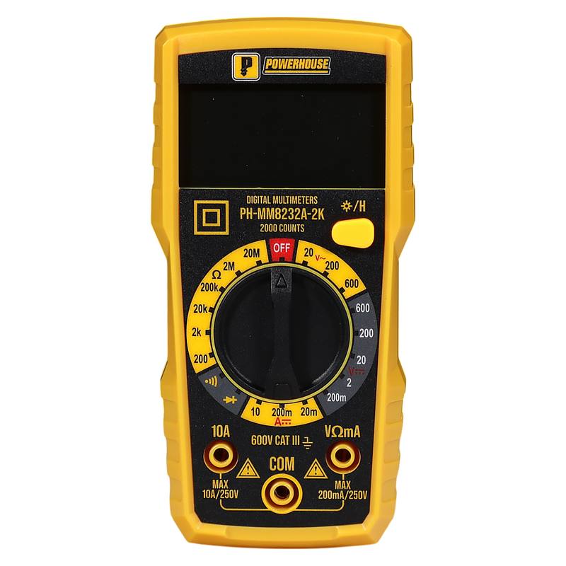 Load image into Gallery viewer, POWERHOUSE DIGITAL MULTIMETER 2,000 COUNTS CAT III 600V AC/DC VOLTAGE AC CURRENT (PH-MM8232A-2K)
