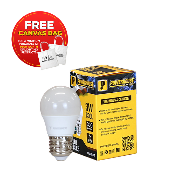 POWERHOUSE ELECTRIC LED CLASSIC BULB DAYLIGHT PHECBE27-3W-DL