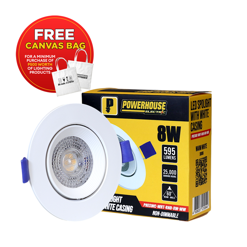 Load image into Gallery viewer, POWERHOUSE ELECTRIC LED SPOTLIGHT W/ CASING PHESWC-WHT-RND-8W-WW
