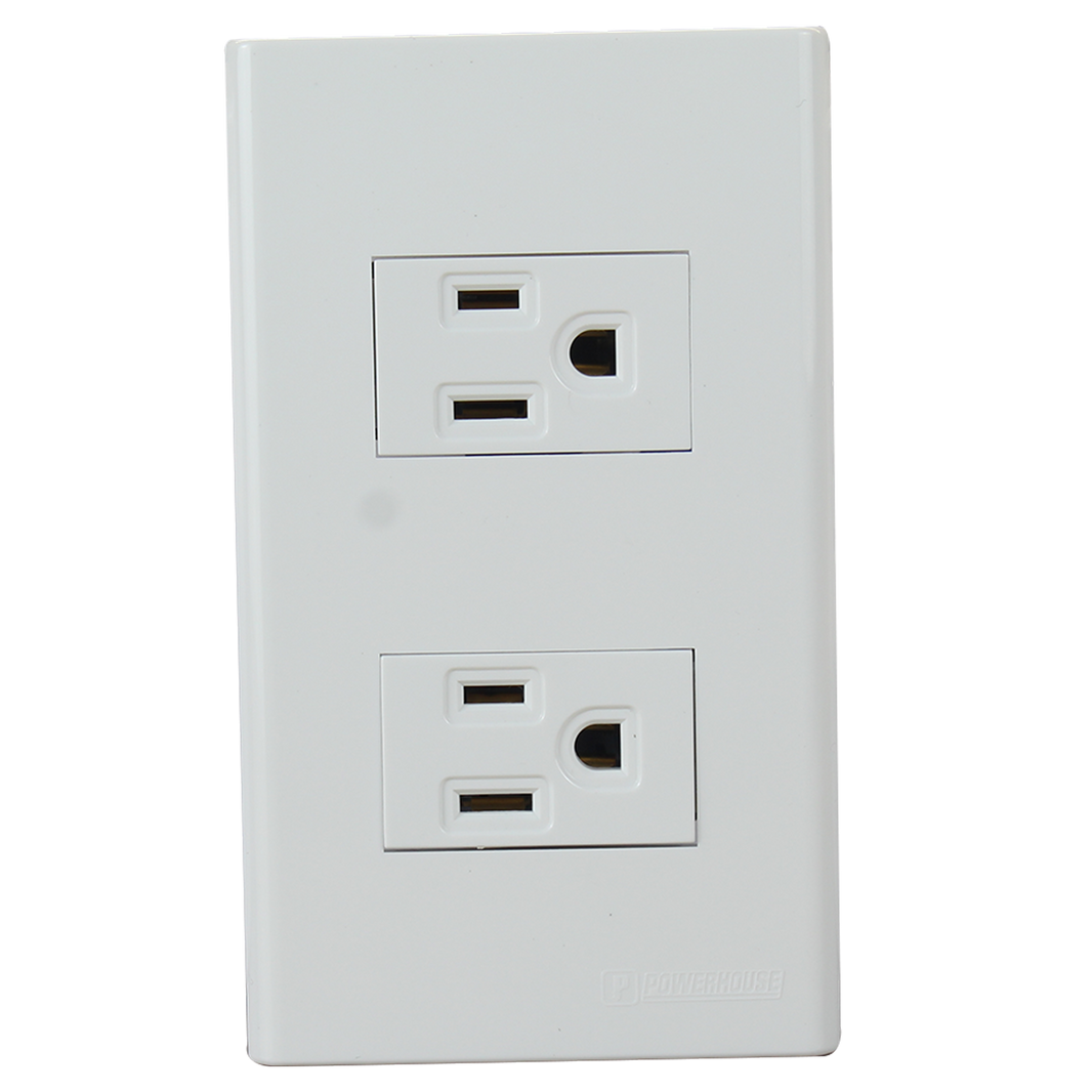 2 Gang Plate w/ Regular Convenience Outlet (Flat Pin w/ Ground ...