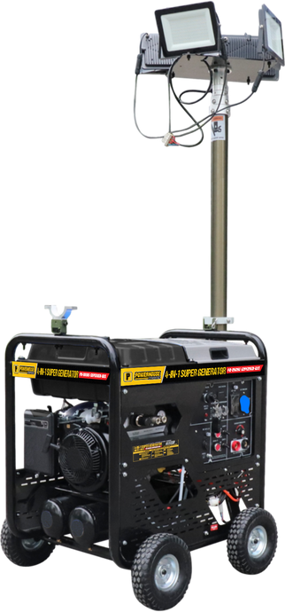 SUPER GENERATOR 4-IN-1 AIR COMPRESSOR, WELDING MACHINE,GENERATOR W/ LIGHT TOWER
