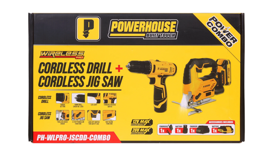 Power Combo 6: Cordless Jigsaw 20V and Cordless Drill/Driver 12V Set
