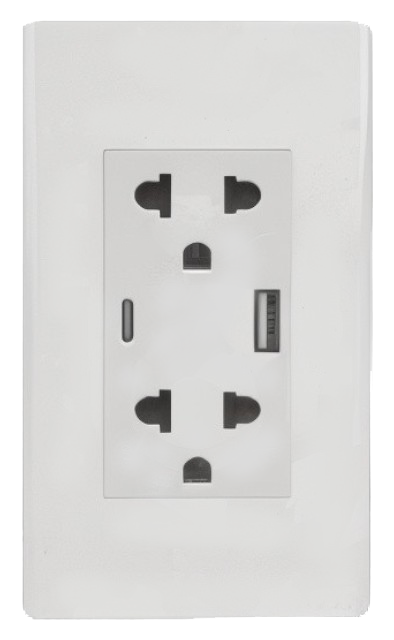 3 GANG PLATE W/ DUPLEX UNIVERSAL OUTLET W/ USB & TYPE C PORT 120MM X 70MM (250V/106A) (LHWD-405-P3-USBC)